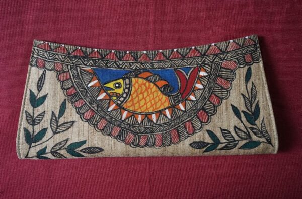 VAIDEHA HAND PAINTED CLUTCH. METERIAL :- RAW SILK