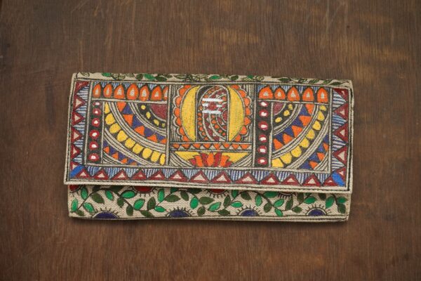 VAIDEHI HAND PAINTED CLUTCH BAG METERIAL -JUTE SIZE -9.5"x5"