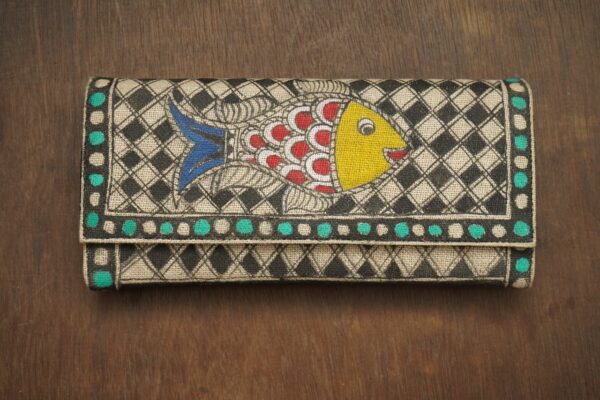 VAIDEHI HAND PAINTED CLUTCH BAG METERIAL - JUTE SIZE - 9.5"x 5"